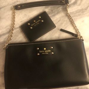 Kate Spade black leather bag & wallet insert